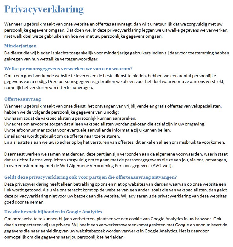 Privacyverklaring van Installatiebedrijfprijzen.nl